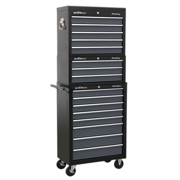 Sealey AP35STACK 16 Drawer Tool Chest Combination with Ball Bearing Slides - Black/Grey