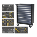 Sealey AP35TBCOMBO3 8 Drawer Rollcab Ball Bearing Slides - Black/Grey with 136pc Tool Kit