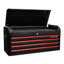 Sealey AP41104BR 4 Drawer Wide Retro Style Topchest - Black with Red Anodised Drawer Pulls