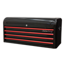 Sealey AP41104BR 4 Drawer Wide Retro Style Topchest - Black with Red Anodised Drawer Pulls