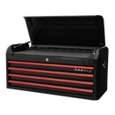 Sealey AP41104BR 4 Drawer Wide Retro Style Topchest - Black with Red Anodised Drawer Pulls