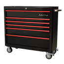 Sealey AP41206BR 6 Drawer Wide Retro Style Rollcab - Black with Red Anodised Drawer Pulls