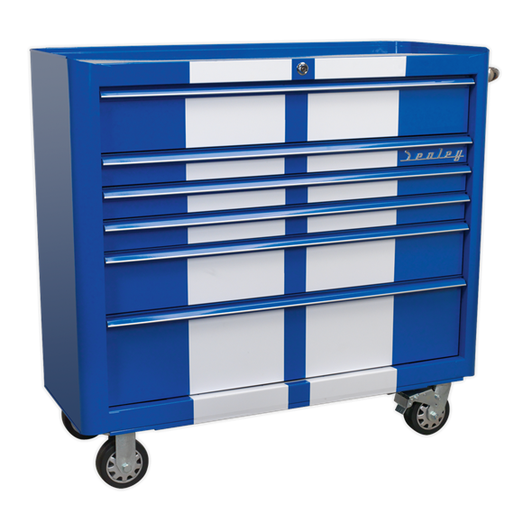 Sealey AP41206BWS 6 Drawer Wide Retro Style Rollcab - Blue with White Stripes