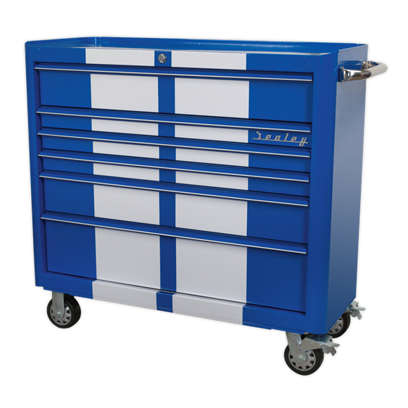 Sealey AP41206BWS 6 Drawer Wide Retro Style Rollcab - Blue with White Stripes