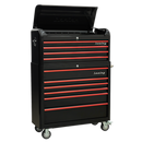 Sealey AP41COMBOBR 10 Drawer Retro Style Extra-Wide Topchest & Rollcab Combination-Black with Red Anodised Drawer Pull
