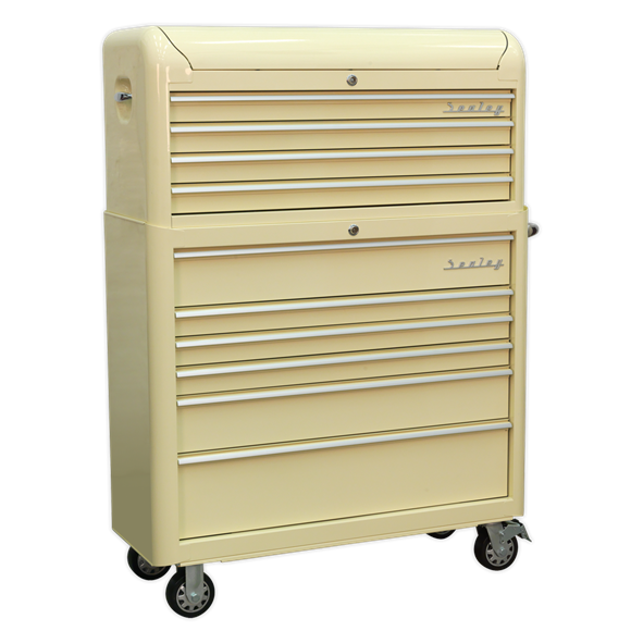 Sealey AP41COMBO 10 Drawer Retro Style Extra-Wide Topchest & Rollcab Combination - Cream