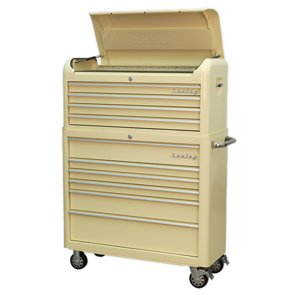 Sealey AP41COMBO 10 Drawer Retro Style Extra-Wide Topchest & Rollcab Combination - Cream