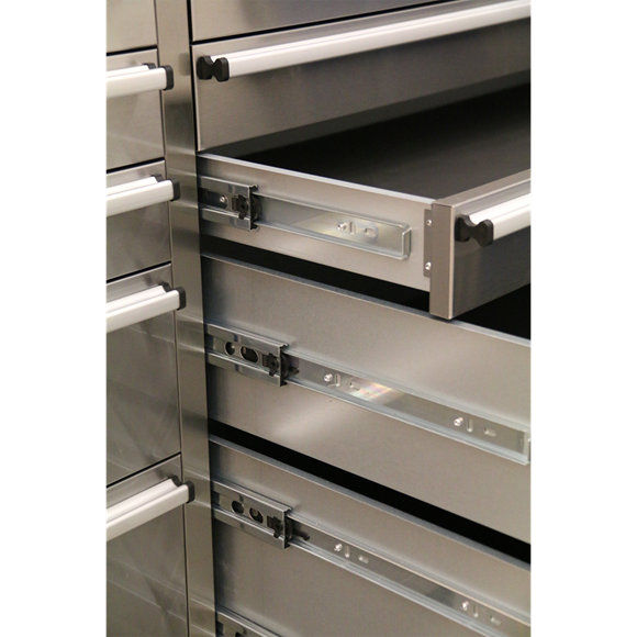 Sealey AP5520SS 10 Drawer & 2 Wall Cupboard Stainless Steel Mobile Tool Cabinet with Backboard