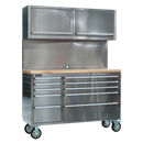 Sealey AP5520SS 10 Drawer & 2 Wall Cupboard Stainless Steel Mobile Tool Cabinet with Backboard