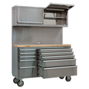 Sealey AP5520SS 10 Drawer & 2 Wall Cupboard Stainless Steel Mobile Tool Cabinet with Backboard