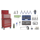Sealey APCOMBOBBTK55 10 Drawer Red Topchest & Rollcab Combination with Ball Bearing Slides & 147pc Tool Kit