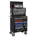 Sealey APCOMBOBBTK56 10 Drawer Black Topchest & Rollcab Combination with Ball Bearing Slides & 147pc Tool Kit