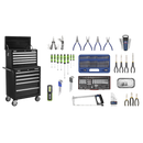 Sealey APCOMBOBBTK56 10 Drawer Black Topchest & Rollcab Combination with Ball Bearing Slides & 147pc Tool Kit