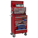 Sealey APCOMBOBBTK57 15 Drawer Red Topchest & Rollcab Combination with Ball Bearing Slides & 147pc Tool Kit