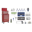 Sealey APCOMBOBBTK57 15 Drawer Red Topchest & Rollcab Combination with Ball Bearing Slides & 147pc Tool Kit