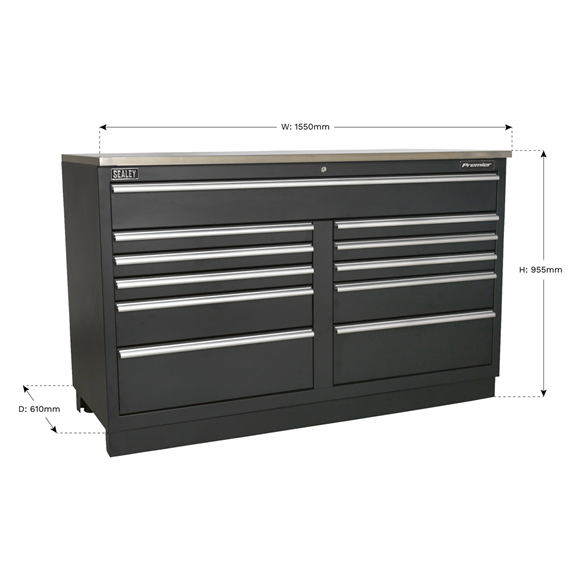 Sealey APMS04 11 Drawer 1550mm Heavy-Duty Modular Floor Cabinet