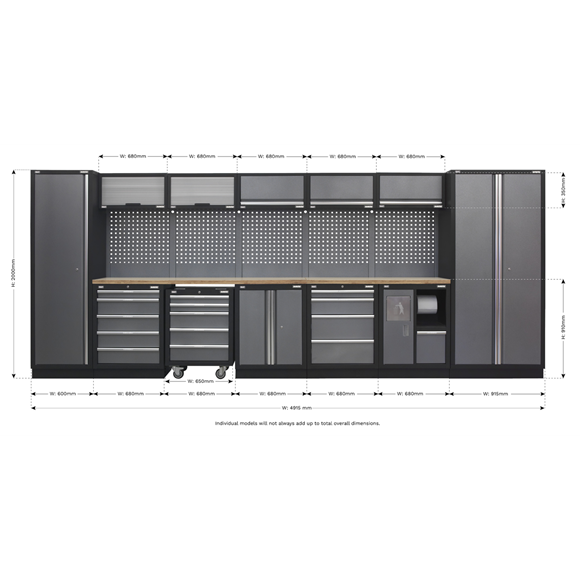 Sealey APMSSTACK01W Superline Pro 4.9m Storage System - Wooden Worktop