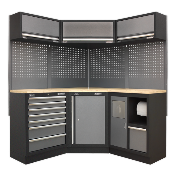 Sealey APMSSTACK08W Superline Pro 1.6m Corner Storage System - Wooden Worktop
