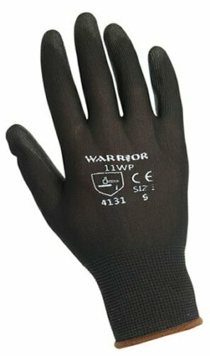 1, 6, 12 or 24 Pairs Warrior Black Nylon PU Safety Work Gloves Builders Grip