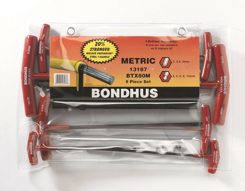 Bondhus BTX80M  8pce T-Handle Ballpoint Metric 2-10mm Hex Key Set.