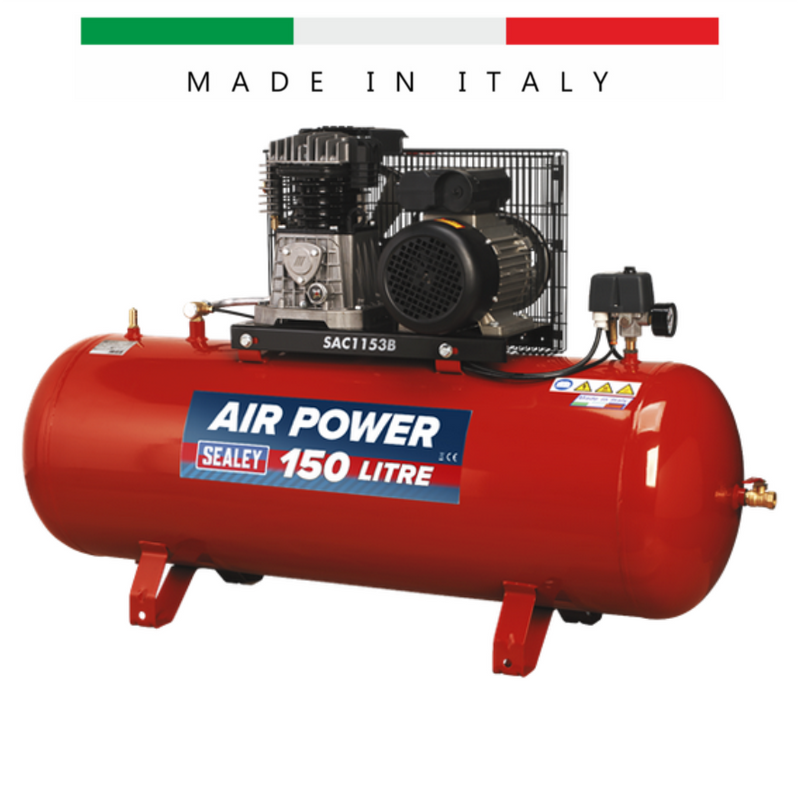 Sealey SAC1153B 150L Belt Drive Air Compressor 3hp with Cast Cylinders