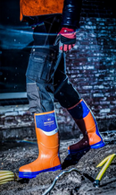 Buckbootz BBZ6000 Orange/Blue Neoprene/Rubber Heat and Cold Insulated Safety Wellington Boot