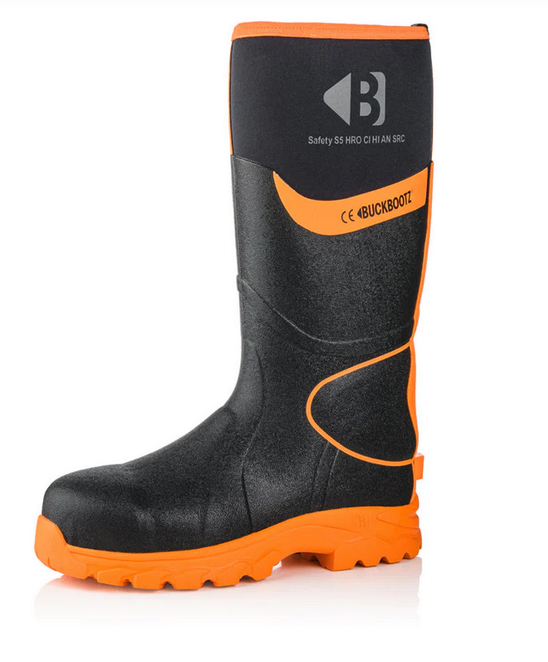 Buckbootz BBZ8000 Hi-Vis Black / Orange Non-Metallic Safety Wellington Boots