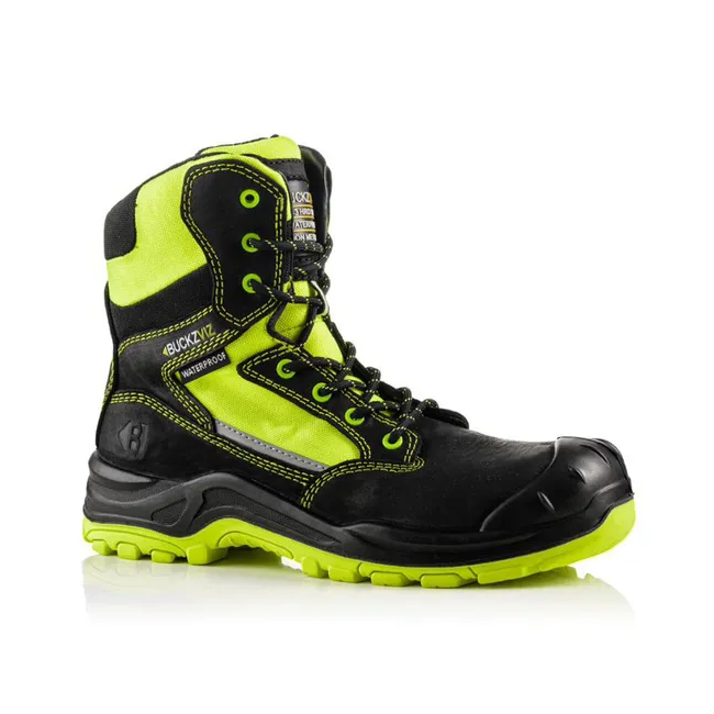 Buckbootz BVIZ1 Yellow/Black 360 High Visibility Metal Free Waterproof Safety Lace/Zip Boot