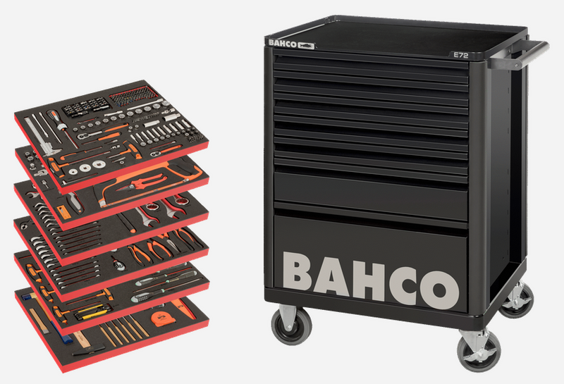 Bahco LARGE 346pce Foam Inlay General Purpose Tool Kit Tool & 1472K7BLACK Roller Cabinet