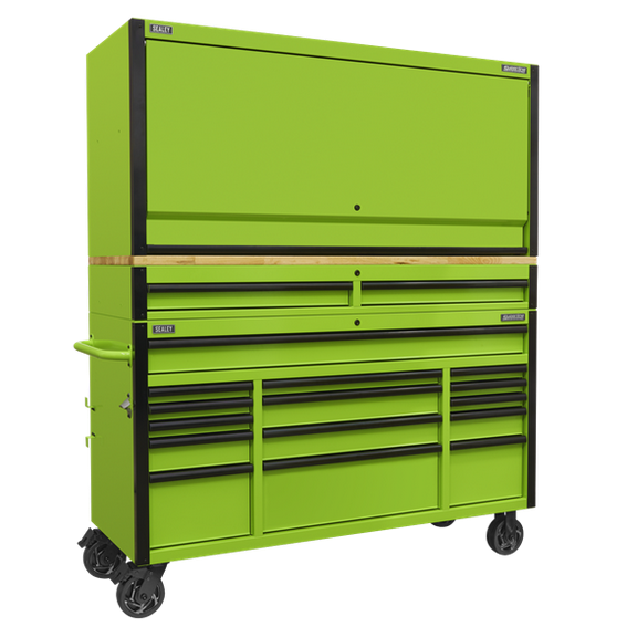 Sealey AP6115BECOMBO1 15 Drawer 1549mm Mobile Trolley with Wooden Worktop and Hutch and 2 Drawer Riser