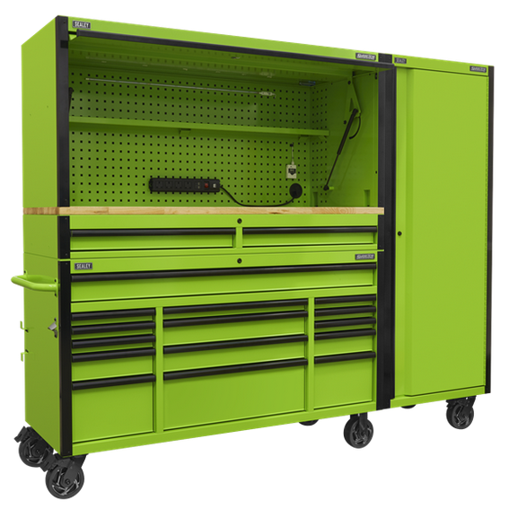 Sealey AP6115BECOMBO2 15 Drawer 1549mm Mobile Trolley with Wooden Worktop, Hutch, 2 Drawer Riser & Side Locker