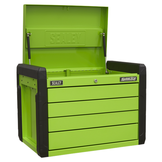 Sealey APPD4G Hi-Vis Green 4 Drawer Push-to-Open Topchest with Ball-Bearing Slides