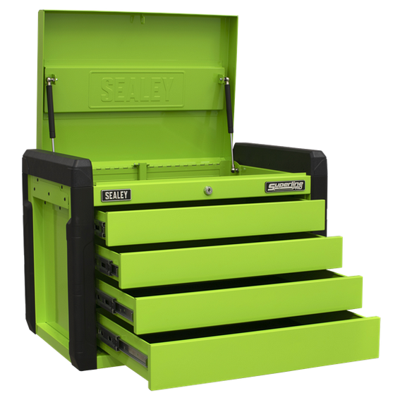 Sealey APPD4G Hi-Vis Green 4 Drawer Push-to-Open Topchest with Ball-Bearing Slides