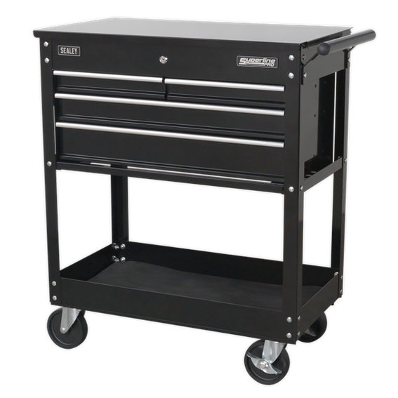 Sealey AP850MB Heavy-Duty Mobile Tool & Parts Trolley with 4 Drawers & Lockable Top - Black