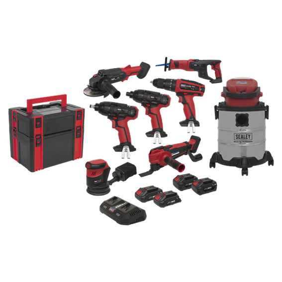 Sealey CP20VCOMBO4 8pce 20V SV20 Series Cordless Tool Combo - 4 Batteries