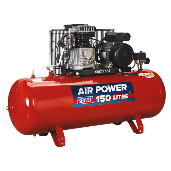 Sealey SAC1153B 150L Belt Drive Air Compressor 3hp with Cast Cylinders