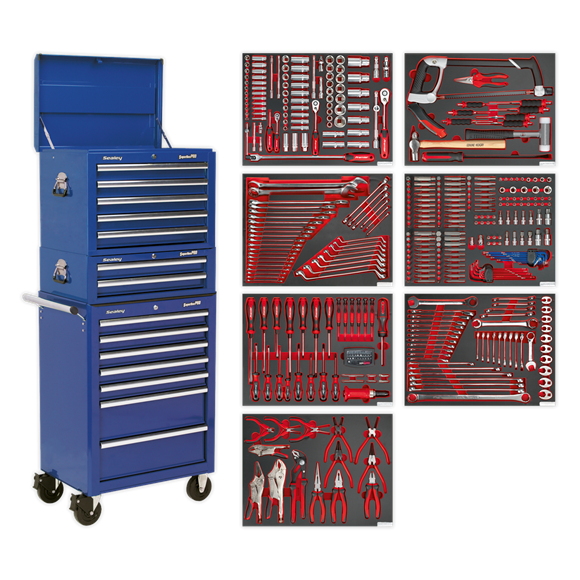 Sealey TBTPCOMBO5 14 Drawer Tool Chest Combination with 446pc Tool Kit - Blue