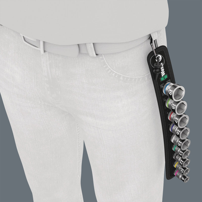 Wera 003970 10pc Belt B 1 Zyklop Holding Function Socket Set, 3/8"