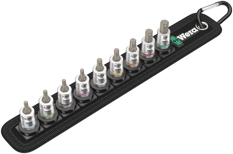 Wera 003884 9pc Belt A Imperial 1 Zyklop Hex-Plus HF Bit-Socket Set, 1/4"