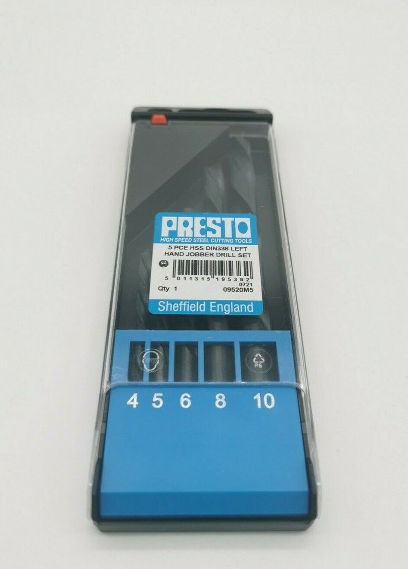 Presto 5pce 4-10mm HSS LEFT HAND Drill Set - Ideal For Stud Removal
