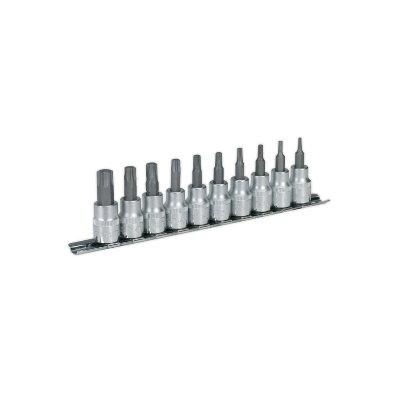 Sealey AK6207 3/8"Dr 10pce TRX-Star* Socket Bit Set On A Rail