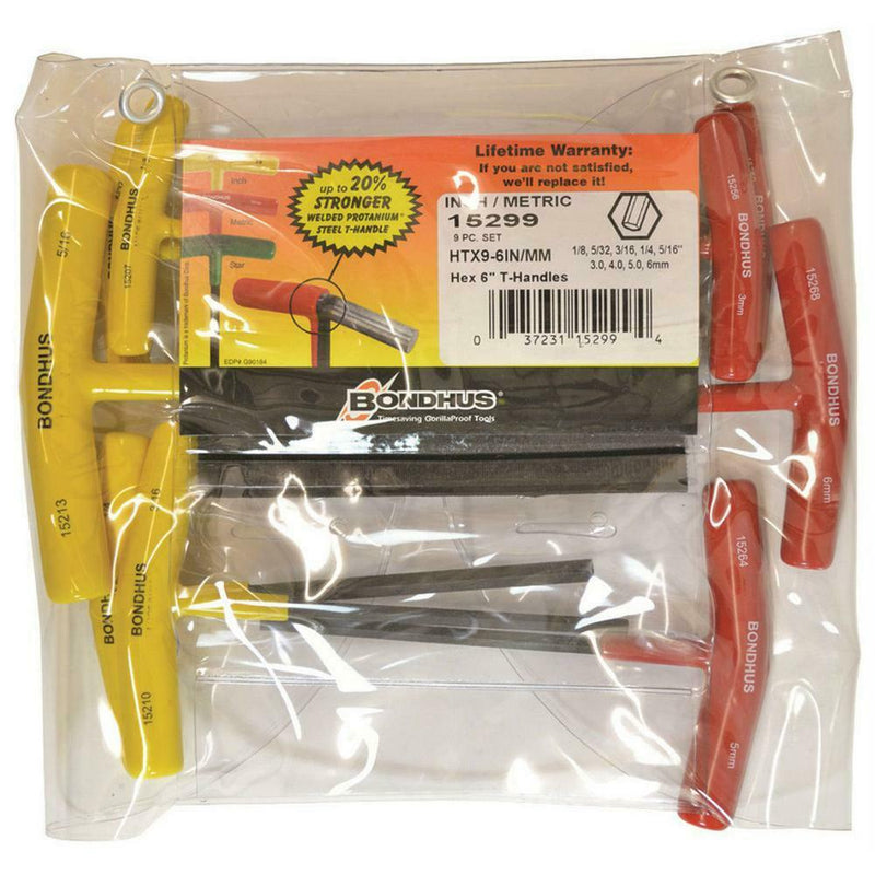 Bondhus HTX9-6 9pce T-Handle Metric & AF Hex Key Set