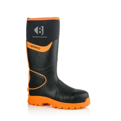 Buckbootz BBZ8000 Hi-Vis Black / Orange Non-Metallic Safety Wellington Boots