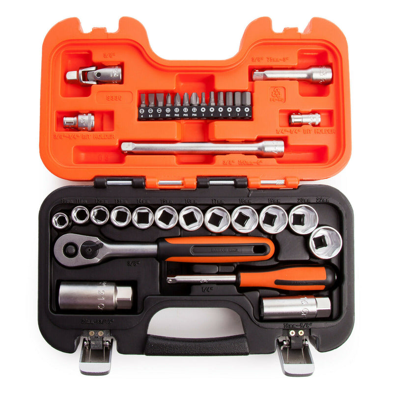 Bahco S330 34pce 3/8"Dr Socket Set & 1/4" Bit Set