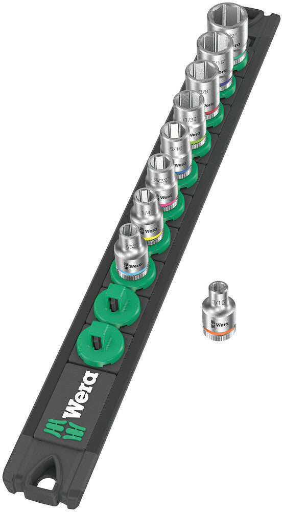 Wera 005420 9pc Magnetic socket rail A Imperial 1 Zyklop Socket Set, 1/4"