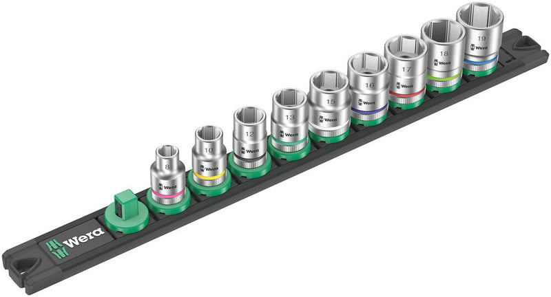 Wera 005430 9pc Magnetic socket rail B 4 Zyklop Socket Set, 3/8"