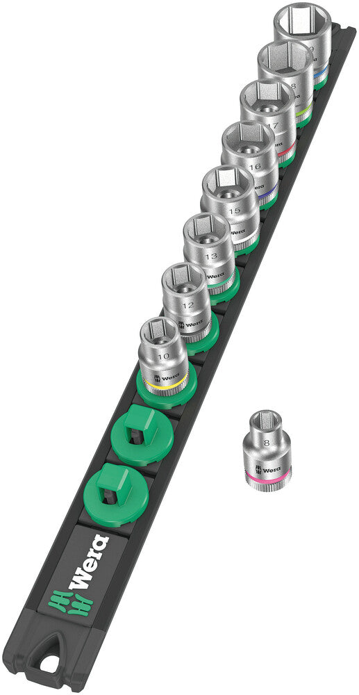 Wera 005430 9pc Magnetic socket rail B 4 Zyklop Socket Set, 3/8"