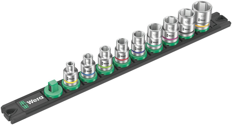 Wera 005450 9pc Magnetic socket rail B Imperial 1 Zyklop Socket Set, 3/8"