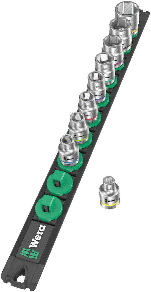 Wera 005450 9pc Magnetic socket rail B Imperial 1 Zyklop Socket Set, 3/8"