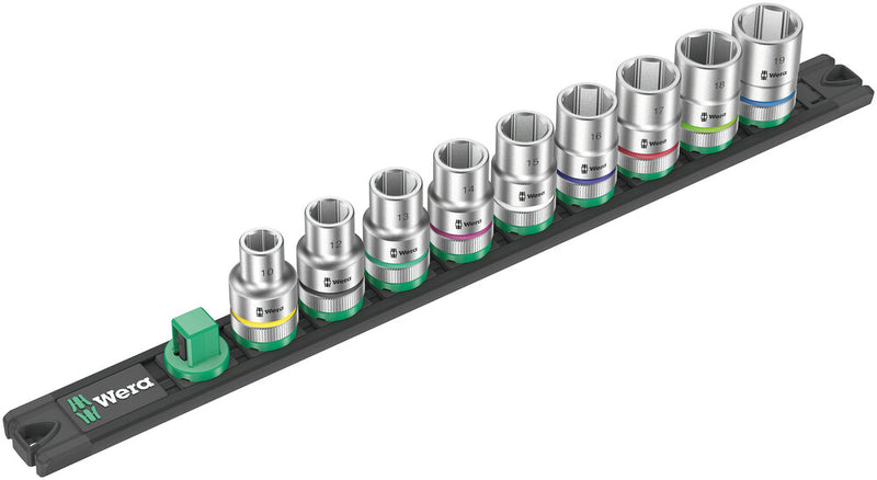 Wera 005460 9pc Magnetic socket rail C 4 Zyklop Socket Set, 1/2"